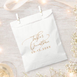     Personalized White & Gold Chic Minimal Wedding Favor Bag