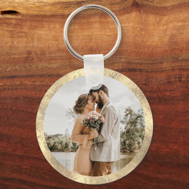 Personalized White & Gold Chic Minimal Wedding Keychain (Back)