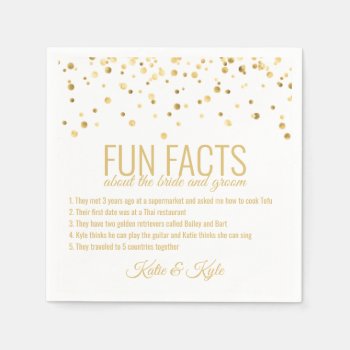 Personalized White Gold Confetti Fun Facts Napkins by UniqueWeddingShop at Zazzle