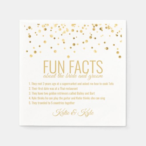 Personalized WHITE Gold Confetti FUN FACTS Napkins