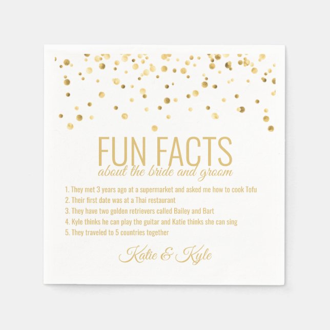 Personalized WHITE Gold Confetti FUN FACTS Napkins (Front)