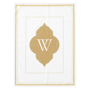 Personalized white & gold initials  tablecloth