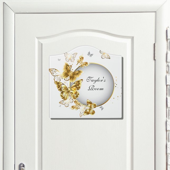 Personalized White Golden Butterfly Design  Door Sign (Creator Uploaded)