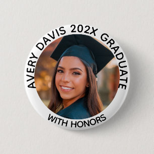 Personalized White Graduate Photo Year With Honors Button