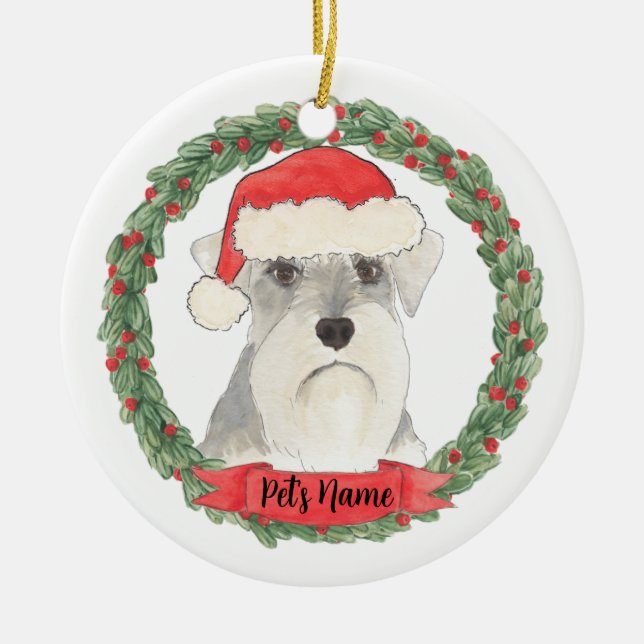 Personalized White & Gray Schnauzer Ceramic Ornament (Front)
