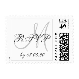 Personalized White Gray Wedding RSVP Postage