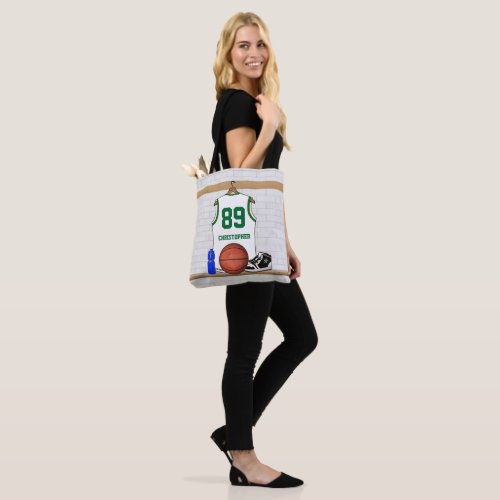 Personalized white green  Basketball Jersey Tote Bag
