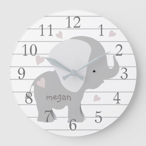 Personalized White Grey Elephant Wall Clock