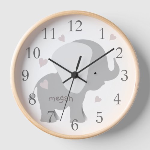 Personalized White Grey Elephant Wall Clock