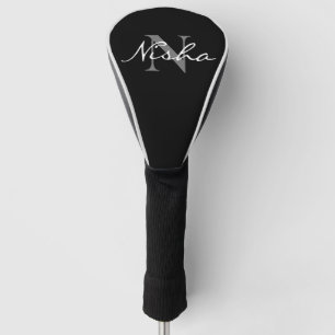 Personalized White Grey Monogram Name Black Golf Head Cover