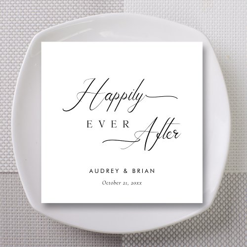 Personalized White Happily Ever After Wedding Napkins