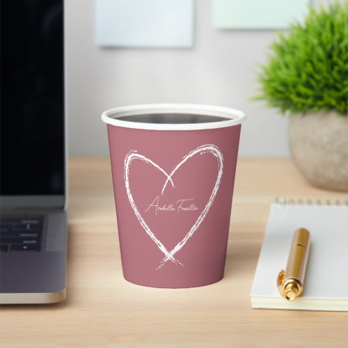 Personalized White Heart Bridal Shower Rose Gold Paper Cups