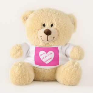 Personalized white heart on fuchsia pink teddy bear