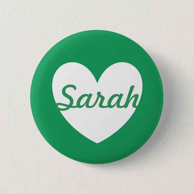Personalized White heart on Kelly green Button (Front)