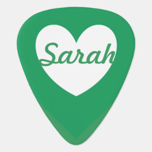 Personalized White heart on Kelly green Guitar Pick