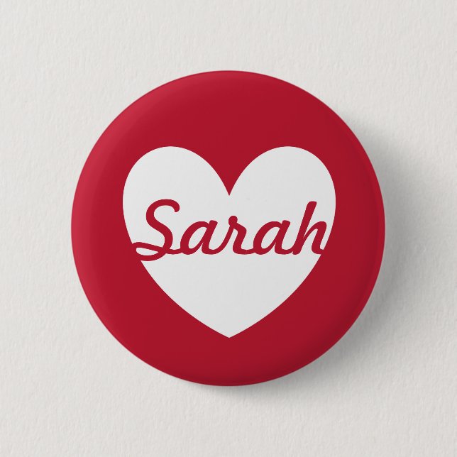 Personalized white heart on red button (Front)