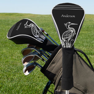 Personalized White Herons Birds Black Golf Head Cover