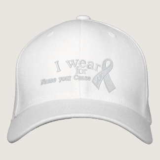 Personalized White Hope Cancer Ribbon Your Text Embroidered Baseball Hat