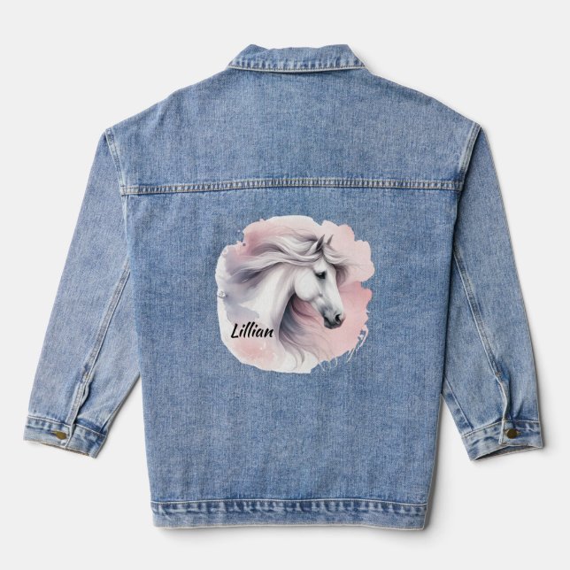 Personalized White Horse Denim Jacket (Back)