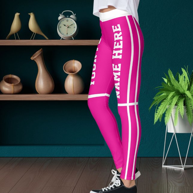 Personalized White Hot Pink Stripes Pet Names Leggings (Creator Uploaded)