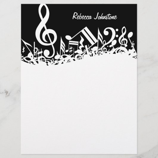 Personalized White Jumbled Musical Notes on Black (Front)