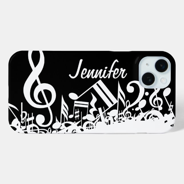 Personalized White Jumbled Musical Notes on Black Case-Mate iPhone Case (Back (Horizontal))