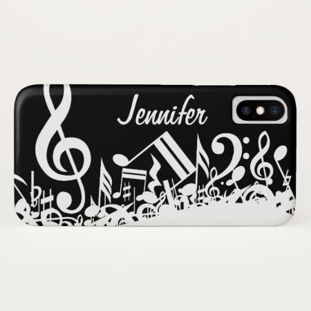 Personalized White Jumbled Musical Notes On Black Iphone X Case