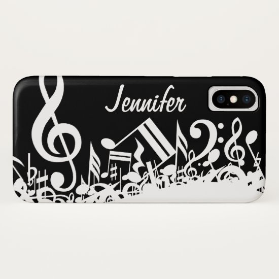 Personalized White Jumbled Musical Notes on Black iPhone X Case