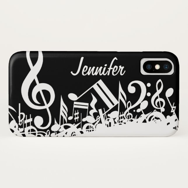Personalized White Jumbled Musical Notes on Black Case-Mate iPhone Case (Back (Horizontal))