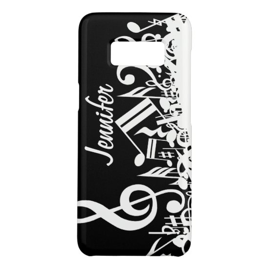 Personalized White Jumbled Musical Notes on Black Case-Mate Samsung Galaxy S8 Case