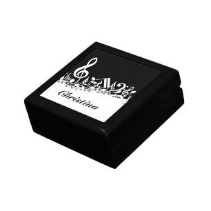 Personalized White Jumbled Musical Notes on Black Gift Box