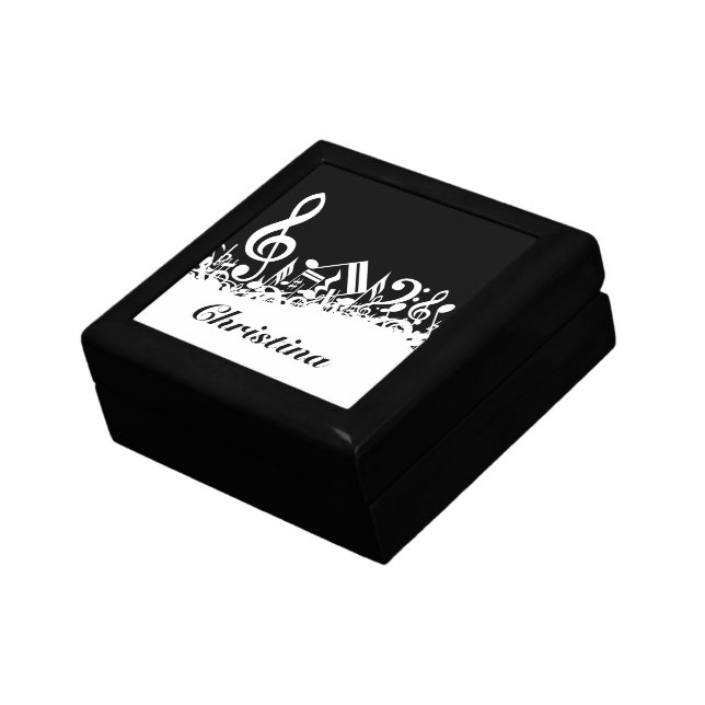 Personalized White Jumbled Musical Notes on Black Gift Box (Side)
