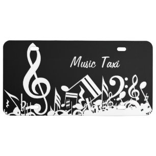 Personalized White Jumbled Musical Notes on Black License Plate