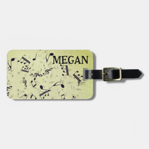 Personalized White Jumbled Musical Notes on Black Luggage Tag