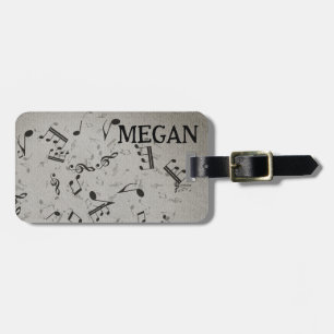 Personalized White Jumbled Musical Notes on Black  Luggage Tag