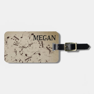 Personalized White Jumbled Musical Notes on Black  Luggage Tag