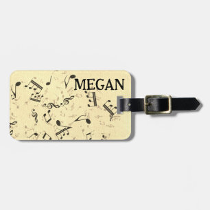 Personalized White Jumbled Musical Notes on Black Luggage Tag