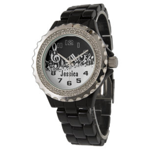 Personalized White Jumbled Musical Notes on Black Watch