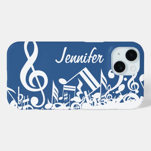 Personalized White Jumbled Musical Notes on Blue Case-Mate iPhone Case (Back (Horizontal))