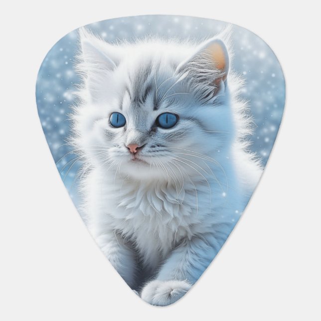 Personalized White Kitten Playing in Snow  Guitar Pick (Front)