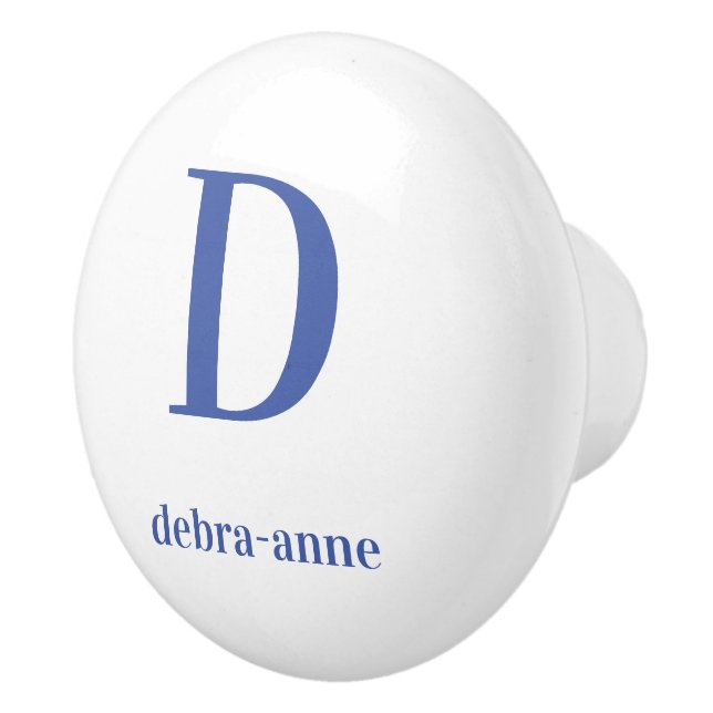 Personalized White Knob with Dark Blue Text (Right)