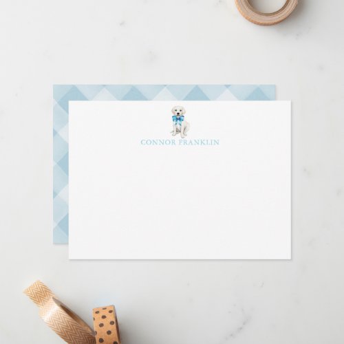 Personalized White Lab Gingham Baby Boy Stationery Note Card