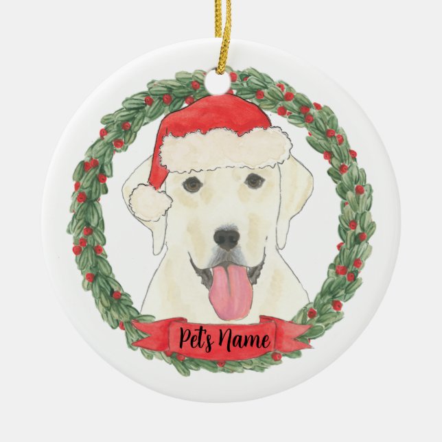 Personalized White Labrador Christmas Ceramic Ornament (Front)