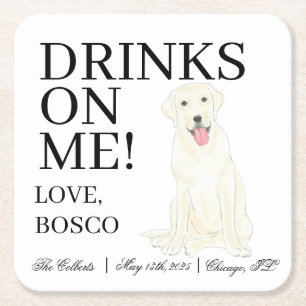 Personalized White Labrador Dog Wedding Square Paper Coaster