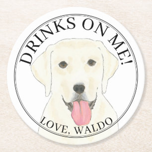 Personalized White Labrador Wedding Round Paper Coaster