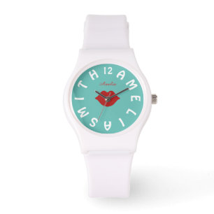 Personalized White Letter Dial and Red Lips Watch