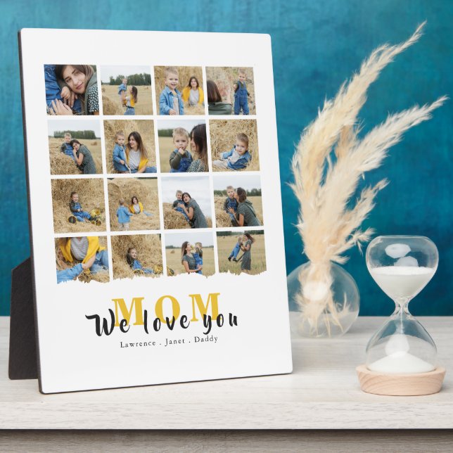 Personalized White Love You mom 16 family Photo Plaque (Side)