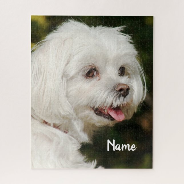 Personalized White Maltese Puppy Dog Jigsaw Puzzle (Vertical)
