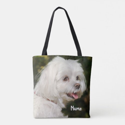 Personalized White Maltese Puppy Dog Tote Bag