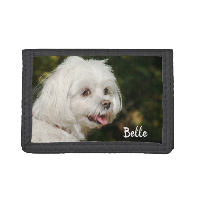 Personalized White Maltese Puppy Dog Trifold Wallet (Front)